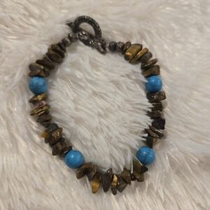 Beaded Brown And Turquoise Bracelet Toggle Clasp